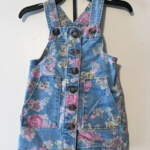 Wonder Nation Floral Denim Overalls Jumper Dress Girls Size 18 Months